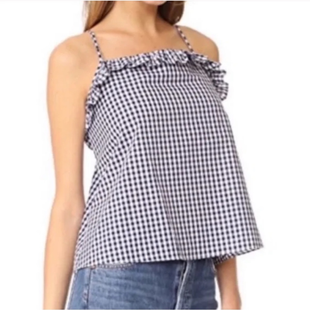 NWOT Amanda Uprichard Gingham Ruffled Tank Top Blouse